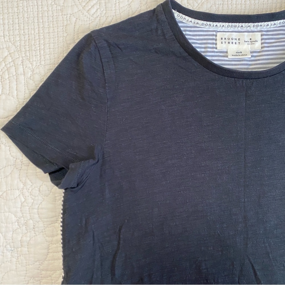 KATE SPADE Broome Street Black Short Sleeve Striped Ruffle Back T-shirt Medium - Picture 3 of 9